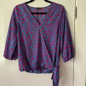 West Key Blouse/Top - Small, Blue/Purple Print